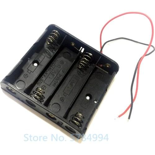 5pcs Wired 4 X 1.5V AA SIZE Battery Holder 4 Slots Plastic Case Storage Box Black with Metal Plate Robot Experiment
