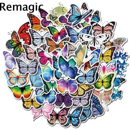 50pcs Colorful butterfly Anime Scrapbooking Stickers Waterproof PVC Skateboard Guitar Suitcase Funny Graffiti Sticker Kids Toys