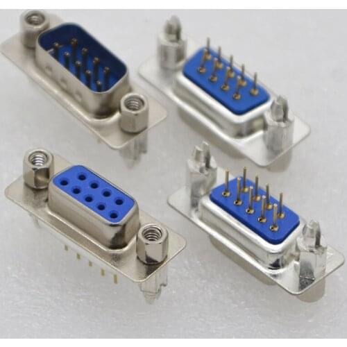 50pcs New Connector DP9 pin riveting spear DB9 Male Female With screw column RS232 Socket Special Wholesale