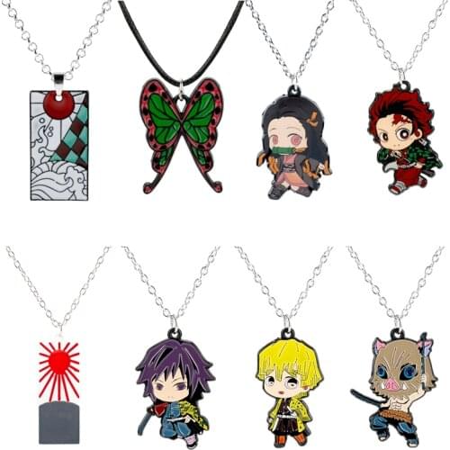 Anime Jewelry Demon Slayer Necklace Cartoon Kamado Tanjirou/Kochou Shinobu Butterfly Fox Mask Pendants Neckalces chain necklace