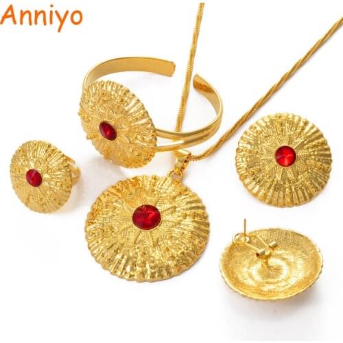 Anniyo Ethiopian Gold Color sets Necklace Bangle Earrings & Free Size Ring Habesha Jewelry Eritrean Best Holiday Gifts #056402