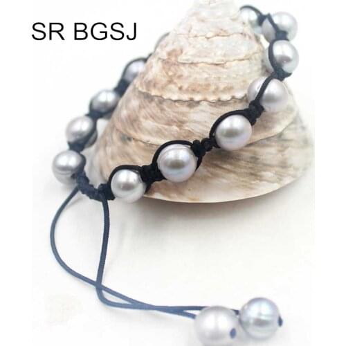 Free Shipping 8-9mm Nearly Round Freshwater Pearl Cord Handmade Knot Women Adjustable Pearl Bracelet 7"