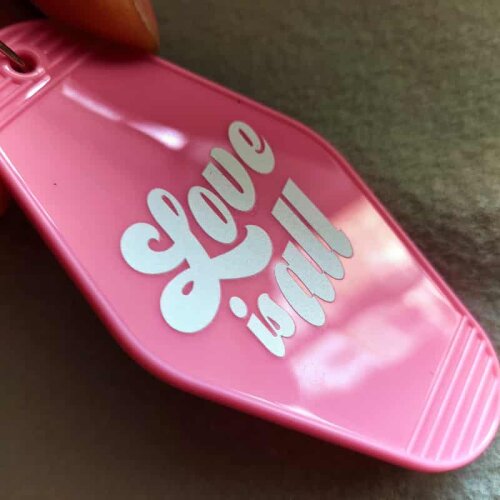 1MOQ LOVE IS ALL Blue Imprint Red LOVE Key tag Motel Charm ABS Plastic Hotel Keychain