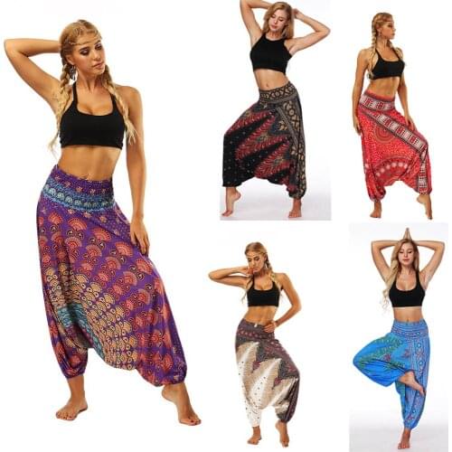 Harem Pants Womens Ladies Casual Summer Loose Trousers Female Baggy Boho Aladdin Print Casual Fashion Jumpsuit Pants 2019