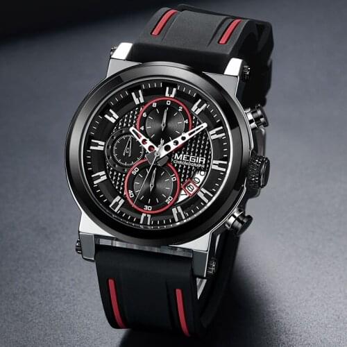 2021 MEGIR New Mens Quartz Watches Silicone Strap Sports Chroronograph Waterproof Wrist Watch Male Relogios Original Men Clock