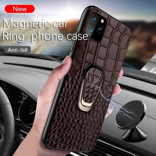 Magnet Bracket Ring Holder Phone Case for iPhone 12 11 Pro Max Mini X XS XR 7 8 6s Plus Genuine Leather Ultra-thin Protect Cover