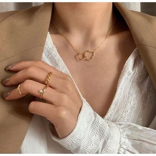 Double Circle Buckle Gold Irregular Necklace for Women Fashion Fine Jewelry Simple Necklaces & Pendants 2021 Ins Trendy Gifts