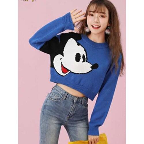 Disney Mickey Mouse Autumn Winter Knitted Jumper Tops turtleneck Pullovers Casual Sweaters Women Long Sleeve Loose Sweater Girls