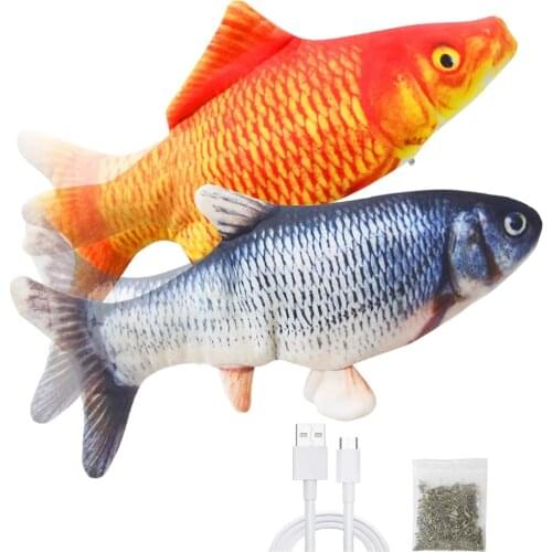 Electric Flopping Fish Moving Cat Kicker Fish Toy Realistic Floppy Fish Wiggle Fish Catnip Toys Plush Interactive Cat Toys