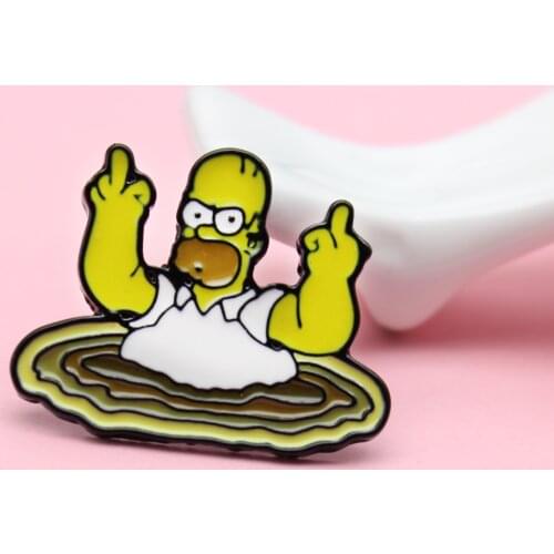Yellow Simpson family Enamel Brooch Disdain gesture Mud pit vortex Creative Lapel Pin Cartoon animation badge Holiday gifts kid
