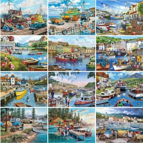 Evershine 5D DIY Diamond Embroidery Seaside Mosaic Art Diamond Painting Boat Landscape Handmade Gift Home Decorations
