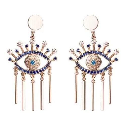 Europe Design Vintage Eye Shape Tassel Earrings For Women Fashion Personality Rhinestone Oorbellen Femme Trendy Ear Jewelry