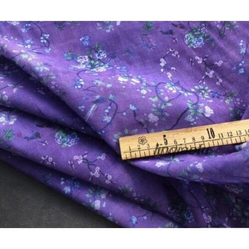 Purple floral burlap material loose robe cheongsam shirt handmade fabric High-end linen fabric