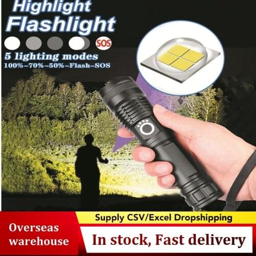 Flashlight Rechargeable 100000 Lumens XHP50 5 Mode LED USB Rechargeable 18650 26650 Flashlight Led Torch For Hiking and Camping