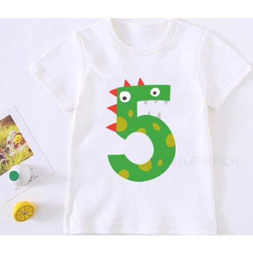 2021Boys Little Dino 1-5 Birthday Number Print T Shirt Children Birthday Boy Dinosaur Party T-shirts Boy&Girl Gift Tshirt