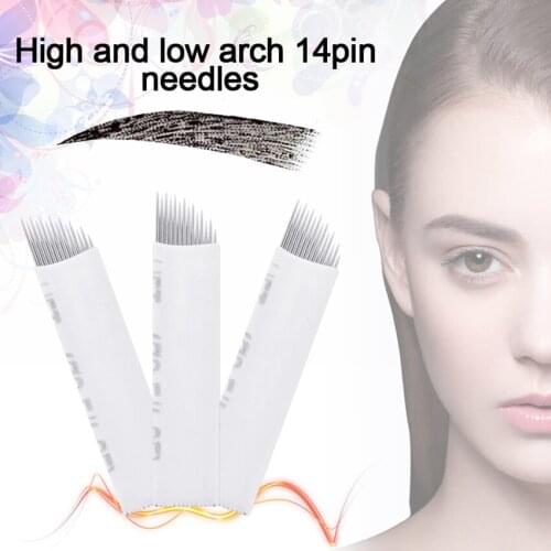 Microblading Needles High Low Arc 14Pin 50Pcs Eyebrow Permanent Makeup 3D Embroidery Blades for Tattoo Manual Pen Pigment Supply