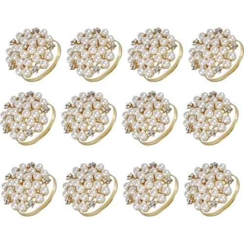 12 Pack Pearls Napkin Rings,Delicate Alloy Napkin Holder Ring Buckles perfect Table Setting Decor for Thanksgiving,Christmas,Wed