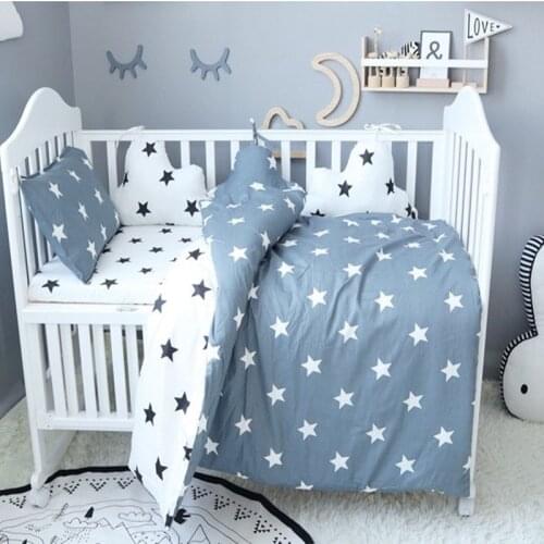 3Pcs Baby Bedding Set Cotton Star Star Pattern Infant Crib AB Side Pillowcase Duvet Cover Newborn Cot Bed Flat Sheet Baby Bed Se