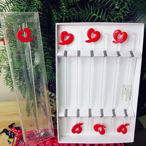 Buy 6 get 1 hand hade glass heart shape Figurine decoration mixing cocktails wedding bar party clean glass swizzle stick set