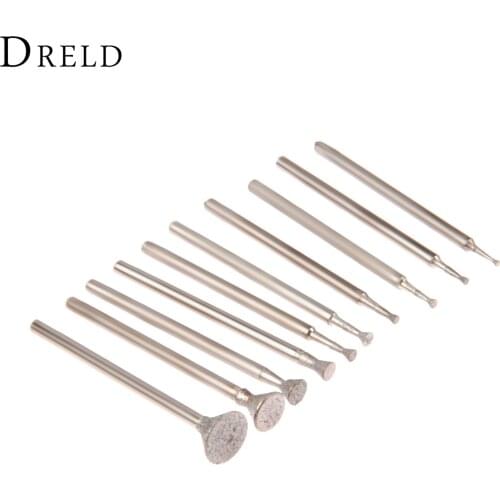 DRELD 10Pcs Dremel Accesories Drill Diamond Grinding Head Burrs Bits 2.35mm Shank Jade stone Engraving Carving Polishing Tool