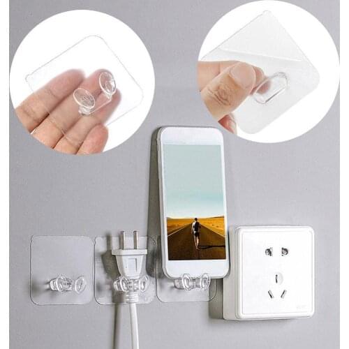 2PCS Wall Storage Hook Power Plug Socket Holder Wall Adhesive Hanger Office Strong Sticky Traceless Transparent Hook