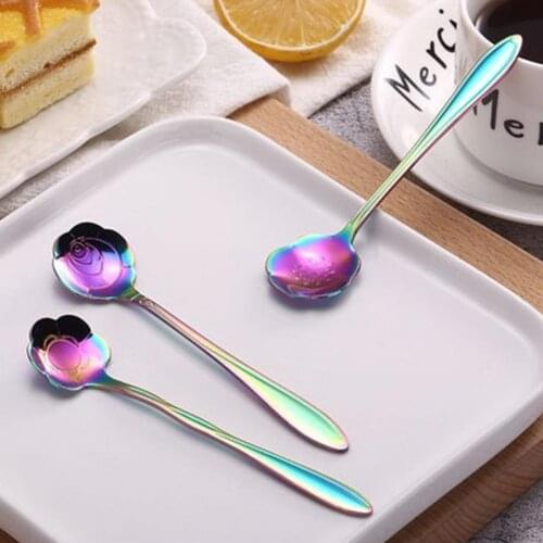 New Long Handled-Shaped Spoon Milk-Tea Coffee Stirring Scoop Stainless Steel Coffee Spoon Dessert Spoon Cafe Kitchen Accessories