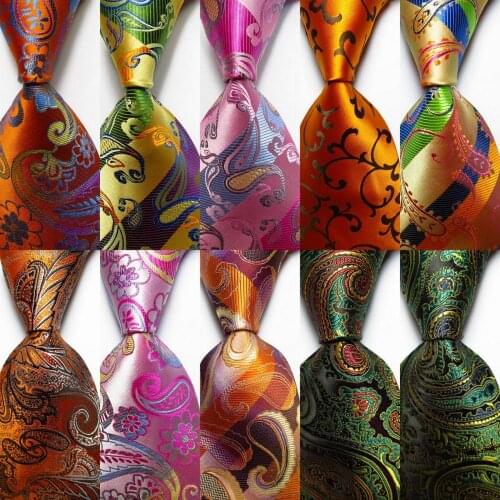 New Fashion Paisley Tie Mens 10 cm Silk Necktie Set Gold Green Pink JACQUARD WOVEN 100% Silk Mens Tie Necktie