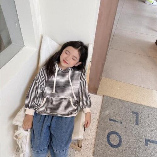 2021 new girls boys striped hooded sweatshirt autumn cotton full sleeve fashion kids sweatshirt 2-8 years WS20