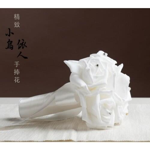 New Wedding Bride Bouquet Photography Prop Valentines Day crystal rhinestone pearl Rose Flower Ribbons Bouquets Christmas Favor