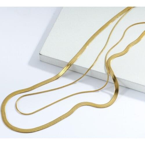 AENSOA Charm Women Snake Chain Choker Necklace Sexy Stainless Steel Gold Color Blade Chain Flat Herringbone Clavicle Chokers 5mm