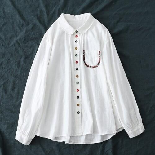 Lamtrip Unique Colorful Buttons Brief Sweet Long Sleeve Cotton Yarn Shirt Blouse 2021 Summer