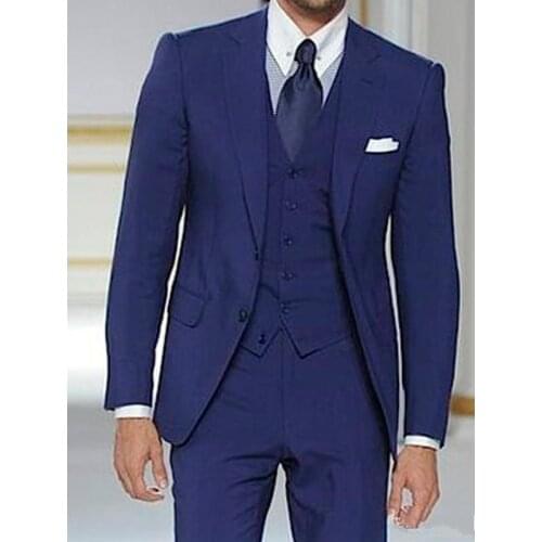 Stylish Design Two Buttons Blue Groom Tuxedos Groomsmen Notch Lapel Mens Suits Blazers (Jacket+Pants+Vest+Tie) W:1116