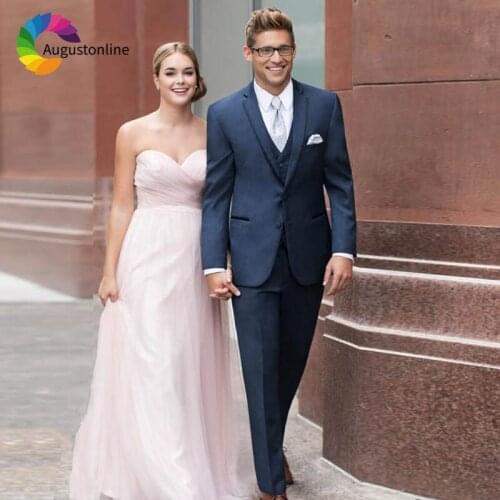 Navy Blue Men Suits Wedding Black Edge Slim Fit Groom Tuxedos 3Pieces Pants Vest Man Blazers Jacket Terno Masculino