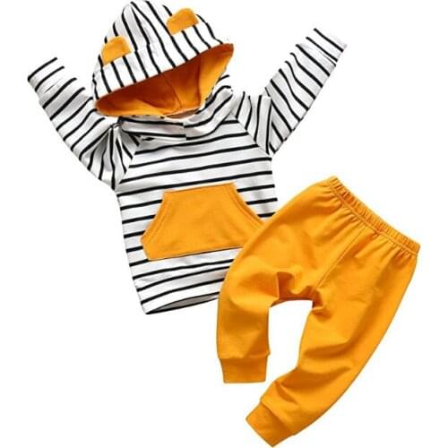 Spring and autumn new male baby clothing striped long-sleeved hoodie top sweatpants suit infant leisure