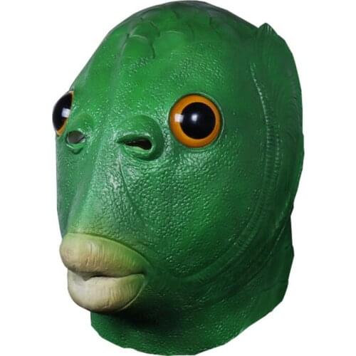 Animal Funny Halloween Mask Latex Green Fish Head Full Funny Carnival Costume Party Play Cospaly Props Masquerade