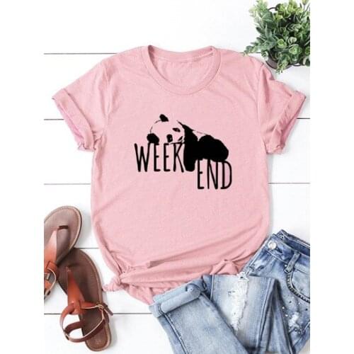 Weekend Panda Graphic Fashion Birthday Party Harajuku Female Clothing Cotton Black White Women T-shirt Short Sleeve Girl Top Tee