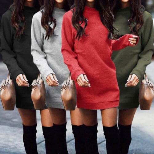 Women Fashion Autumn Solid Color Long Sleeve Thick Plush Loose Dress Sweatshirt Plush liner dress keeps you warm in cold days