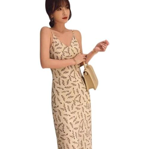 DAXIN Summer French Style Retro Sexy Dress Inside Wear Slim Floral V-Neck Sling Vestidos Femme vestido de mujer