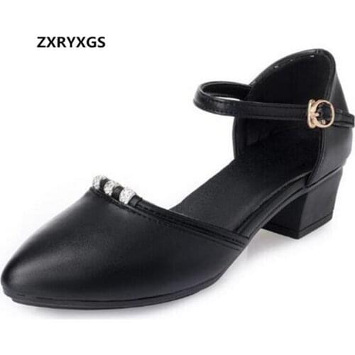 ZXRYXGS Brand Shoes Woman Sandals 2020 New Summer Pointed Real Leather Sandals Comfortable High Heels Fashion Sandals Plus Size