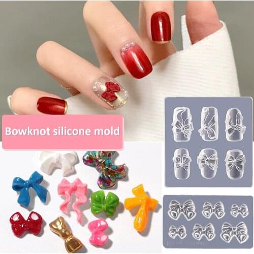 1pcs Silicone Bow Nail Carved Mold 3D Relief Sculpture Stamped Stencil Nail Art Stencils DIY UV Gel Japanese Style Manicure Tool