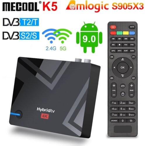 20pcs MECOOL K5 DVB-S2 DVB-T2 Smart Tv Box Android 9.0 Amlogic S905X3 2.4G 5G WIFI 100M Bluetooth HD 2GB 16GB Set Top Box