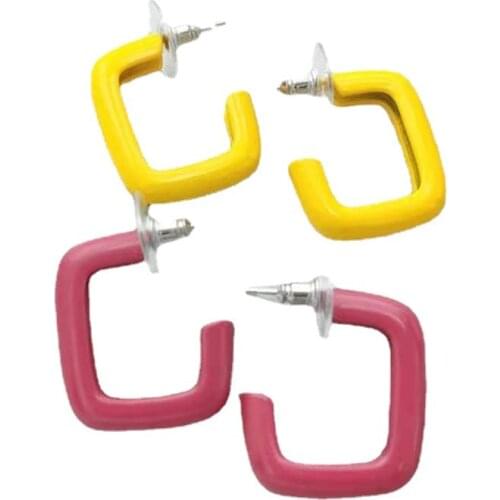21 new brass painted colored earrings fashion simple geometric square design ladies jewelry
