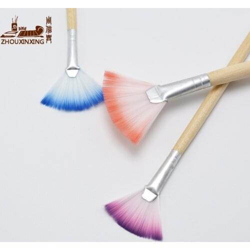 3pcs/Set Fan-shaped multicolor nylon hair brush Varnish long wood rod painting crafts for kids painting drawing art supplies