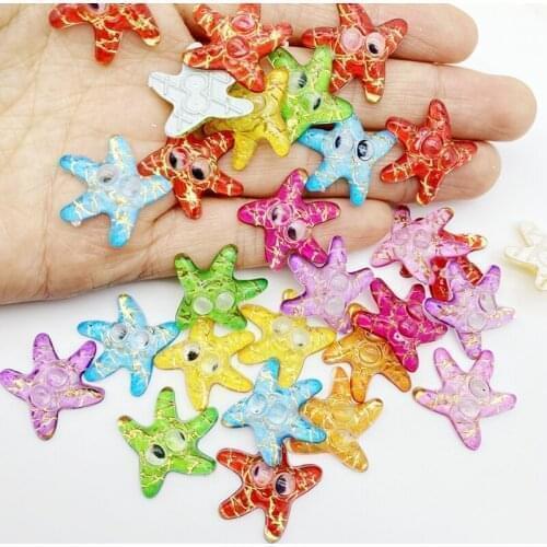 30Pcs New Acrylic Cute Starfish With Big Eyes Flat Back Cabochon Scrapbooking Hair Bow Center Embellishments DIY Accessories G79