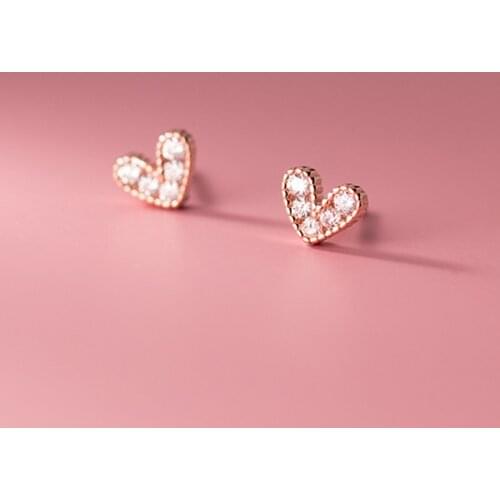 925 Sterling Silver White Zircons Stud Earrings for Girl Lady Simple Small Heart Earring Elegant Fine Jewelry