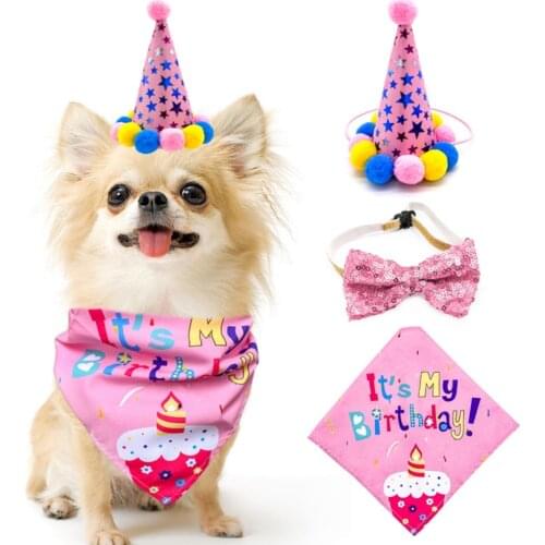 Pet Dog Bandana Bibs Head Scarf Doggie Neckerchief Set Pet Cat Puppies Accessories Birthday Party Cute Dog Accessories