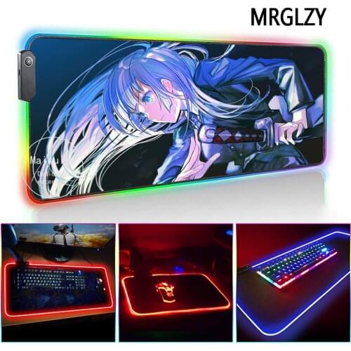 MRGLZY Anime Jujutsu Kaisen LED Light RGB Gamer Miwa Kasumi Large Mouse Pad DeskMat Gaming Accessories for Laptop Keyboard