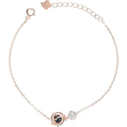 925 Sterling Silver Dream Planet Bracelet With CZ Stone And Blue Glazed Glass Charm Chain Bracelets For Women