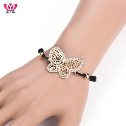 Gold Butterfly Crystal Bracelet Black Elastic Rope Adjustable Chain AAA+Cubic Zircon Environmental pulsera Dropshipping 2018 new