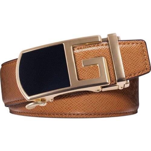 Fashion Genuine Leather Belt For Men High Quality Orange Cowhide Automatic Buckle Belts Mens Gift Box Set Waist Belt DiBanGu